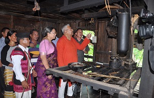 The Governor of Arunachal Pradesh Shri P.B. Acharya and States First Lady Smt Kavita Acharya visiting a local house in Kanjang Village, near Wakro in Lohit District on 5th  August 2017.